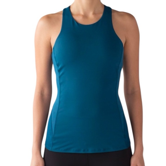 LULULEMON | Body Con Tank in Poseidon |‎ Built-in-Bra Luxtreme Mesh Yoga Top | 4 - Picture 2 of 8